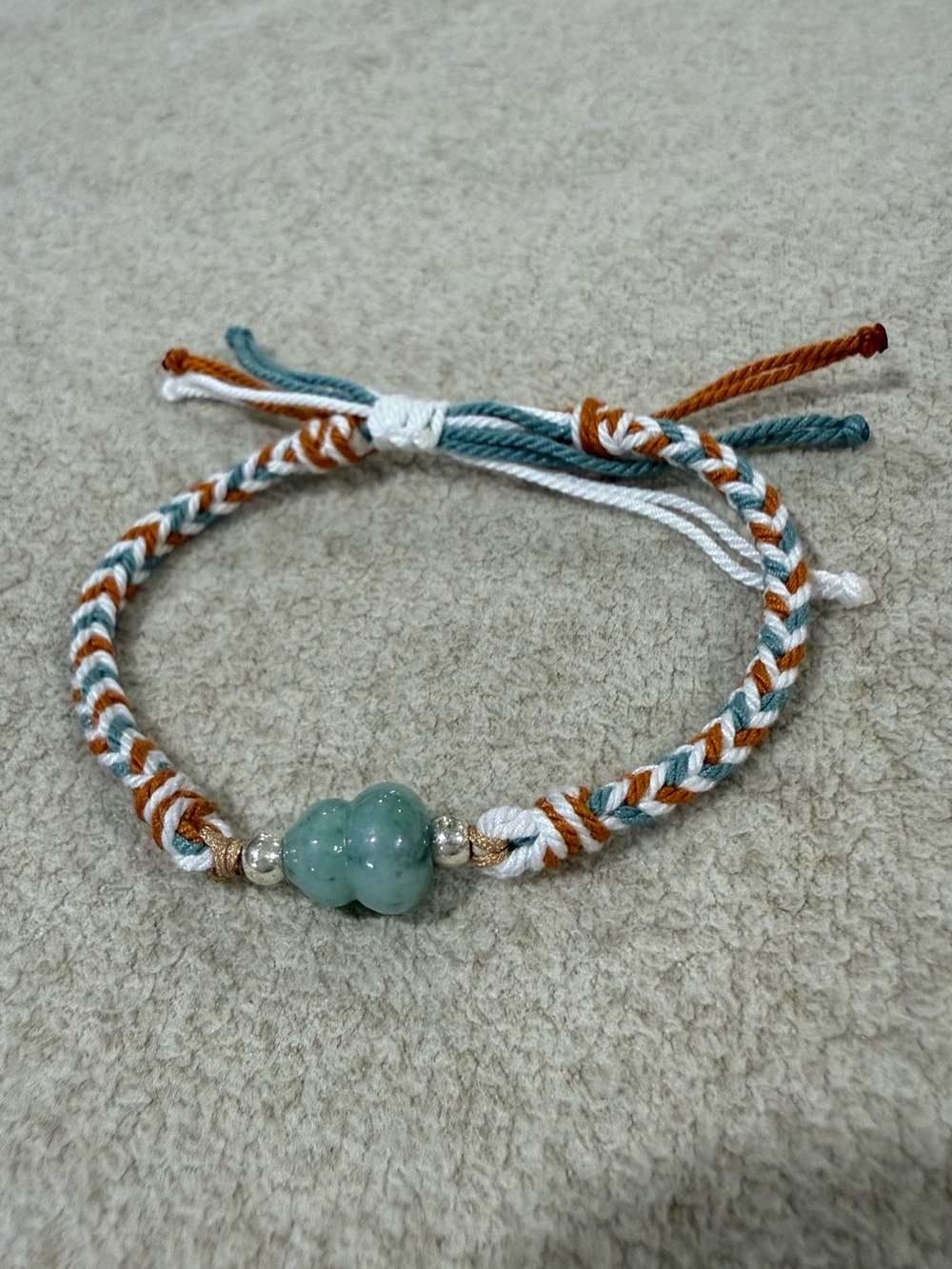 Braided String Bracelet with Green Hulu Jadeite Bead